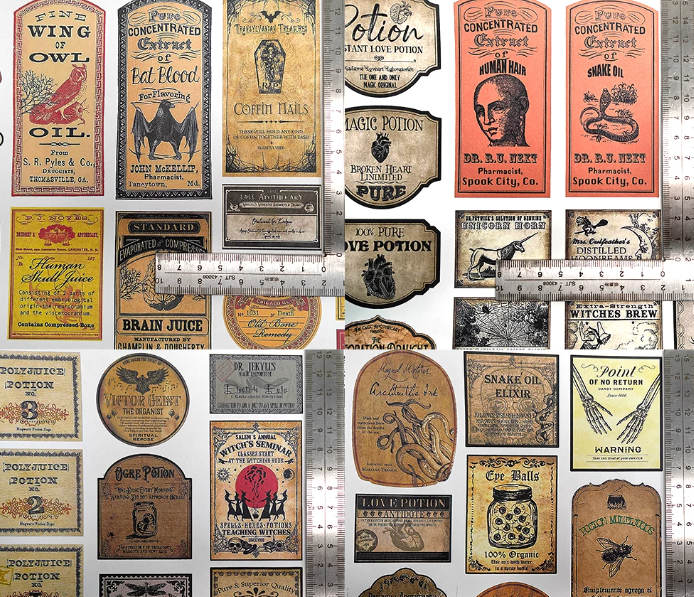 Harry Potter-style potion bottle labels (set of 4)—self-adhesive, vintage-style magic potion labels (shipped in assorted sizes).